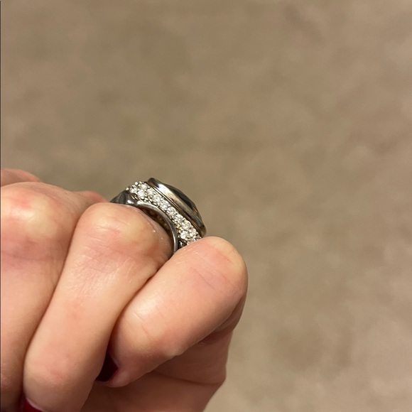 David Yurman Silver Ring with Diamonds Surrounding Smoky Quartz - Picture 5 of 7